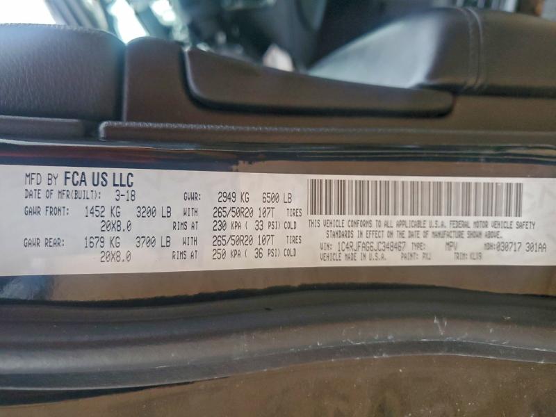 JEEP GRAND CHER 2018 VIN 1C4RJFAG6JC348467