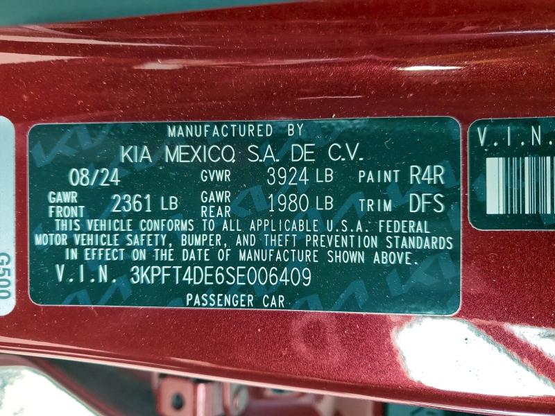 KIA K4 LX 2025 VIN 3KPFT4DE6SE006409