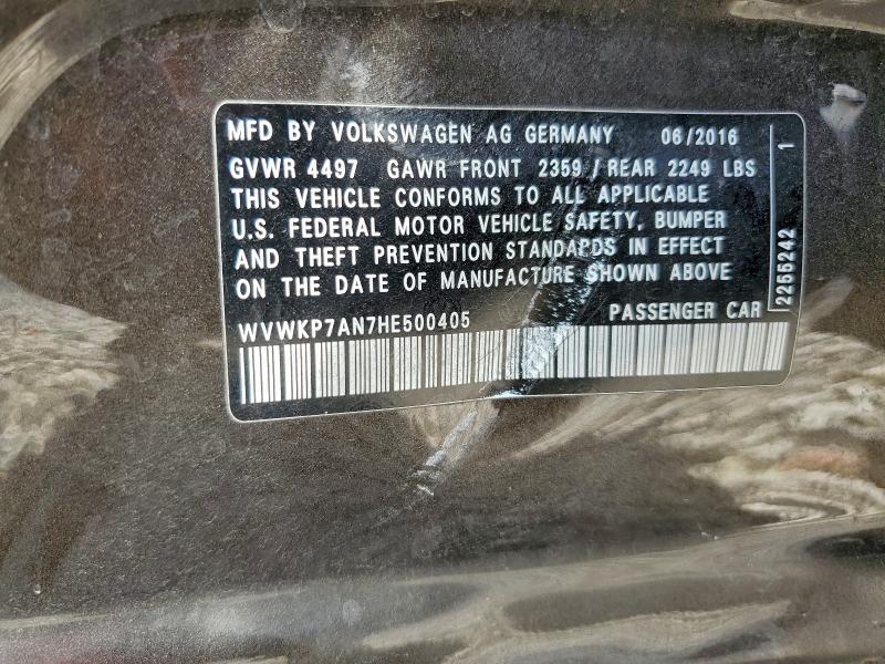 VOLKSWAGEN CC 2017 VIN WVWKP7AN7HE500405