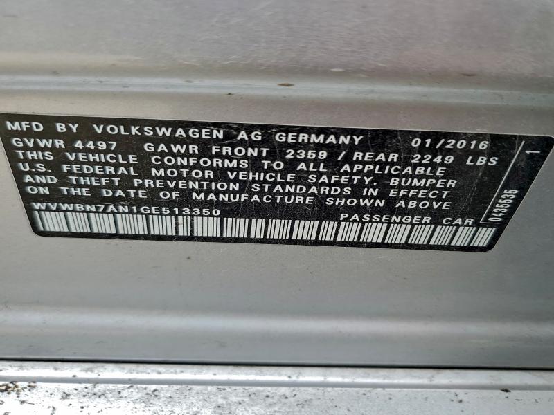 VOLKSWAGEN CC 2016 VIN WVWBN7AN1GE513350