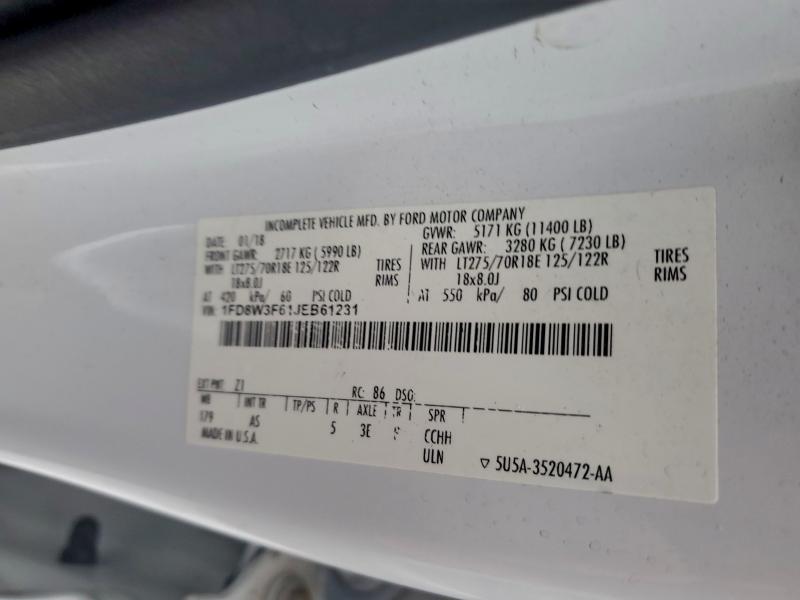FORD F350 2018 VIN 1FD8W3F61JEB61231