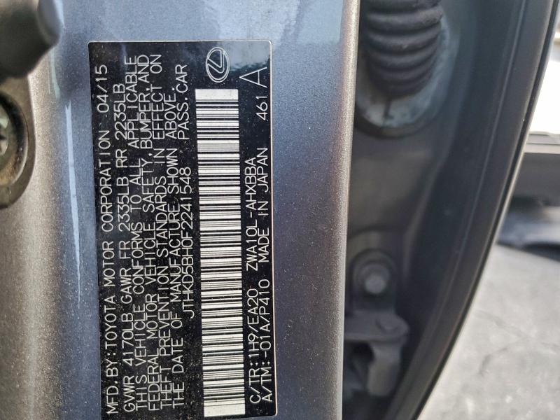 LEXUS CT 200 2015 VIN JTHKD5BH0F2241548