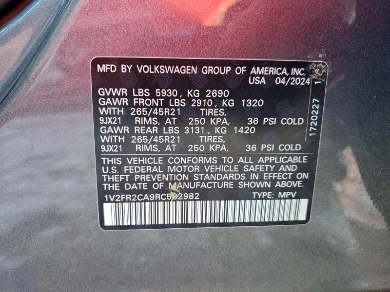 VOLKSWAGEN ATLAS 2024 VIN 1V2FR2CA9RC582982
