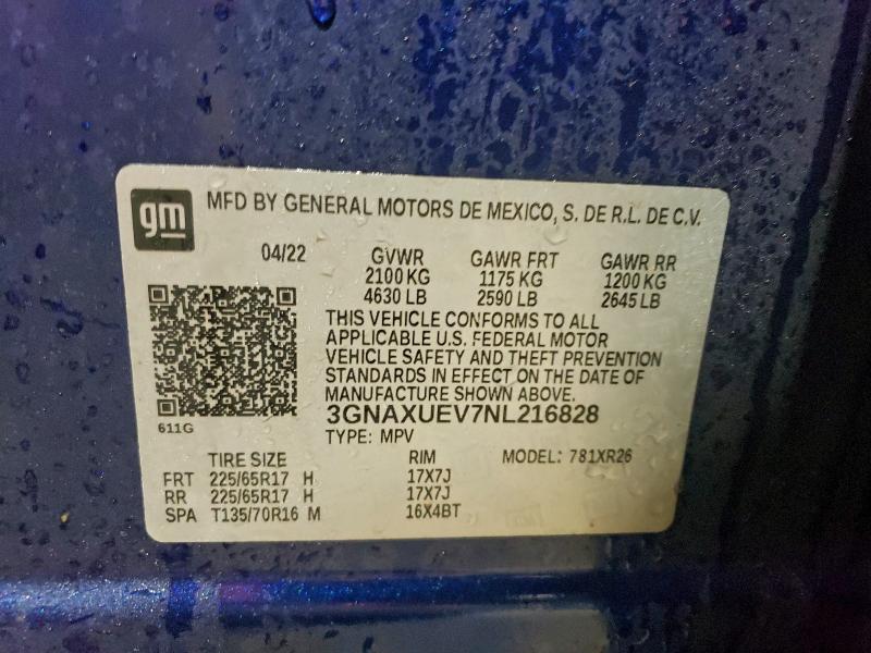 CHEVROLET EQUINOX 2022 VIN 3GNAXUEV7NL216828