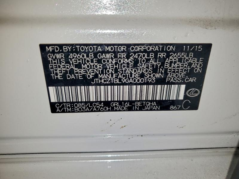 LEXUS GS350 2016 VIN JTHCZ1BL9GA000193