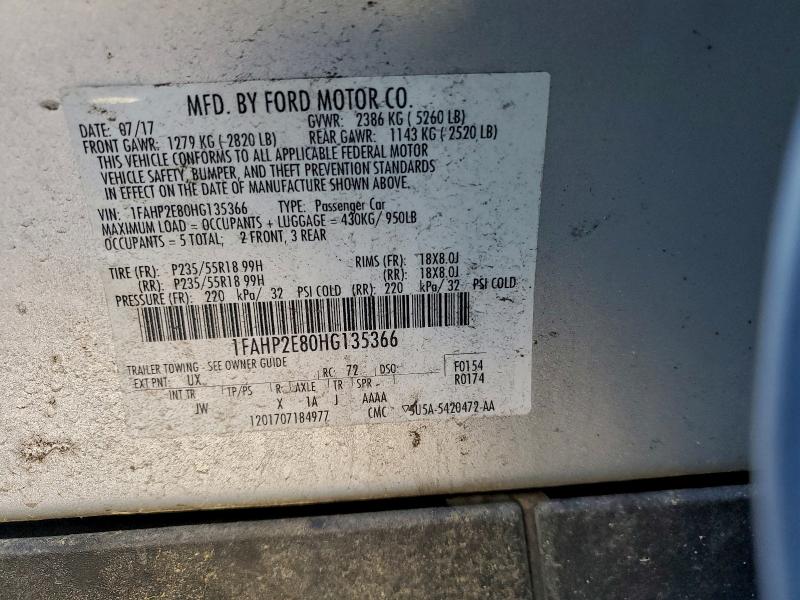 FORD TAURUS 2017 VIN 1FAHP2E80HG135366