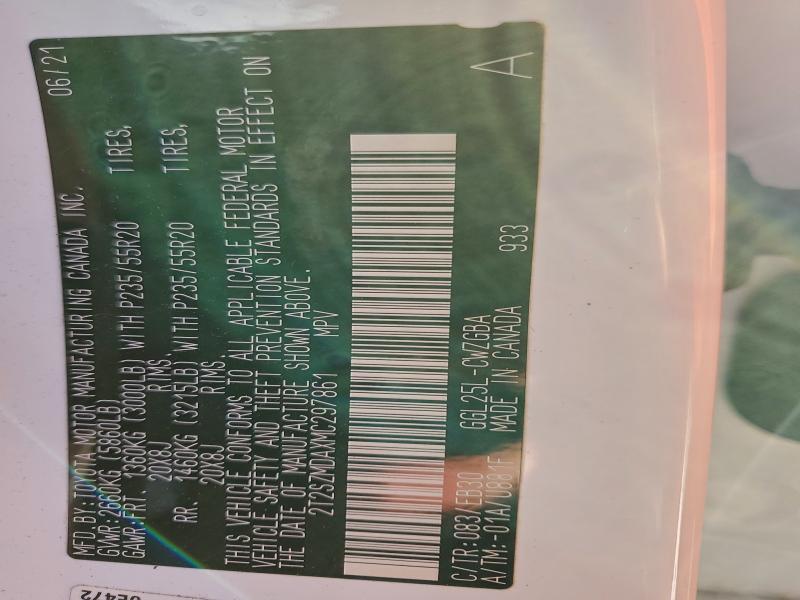 LEXUS RX 350 F S 2021 VIN 2T2SZMDAXMC297861