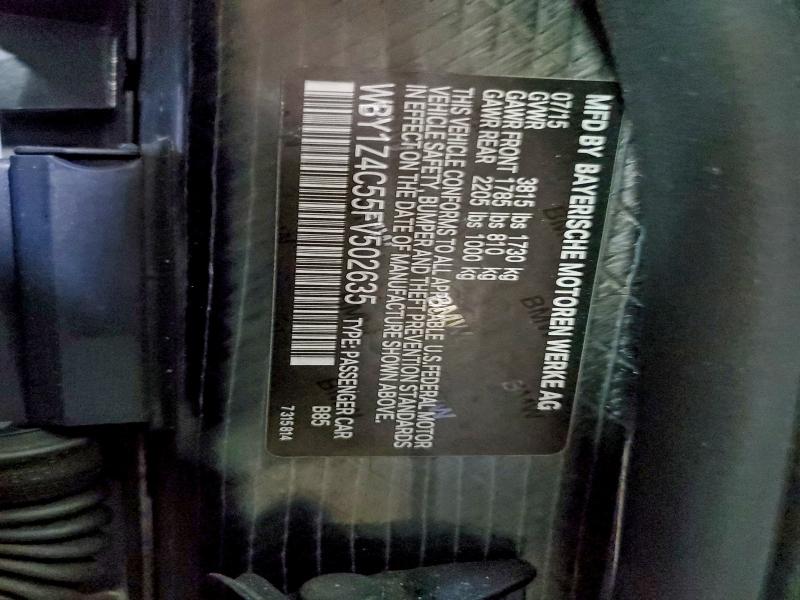 BMW I SERIES 2015 VIN WBY1Z4C55FV502635