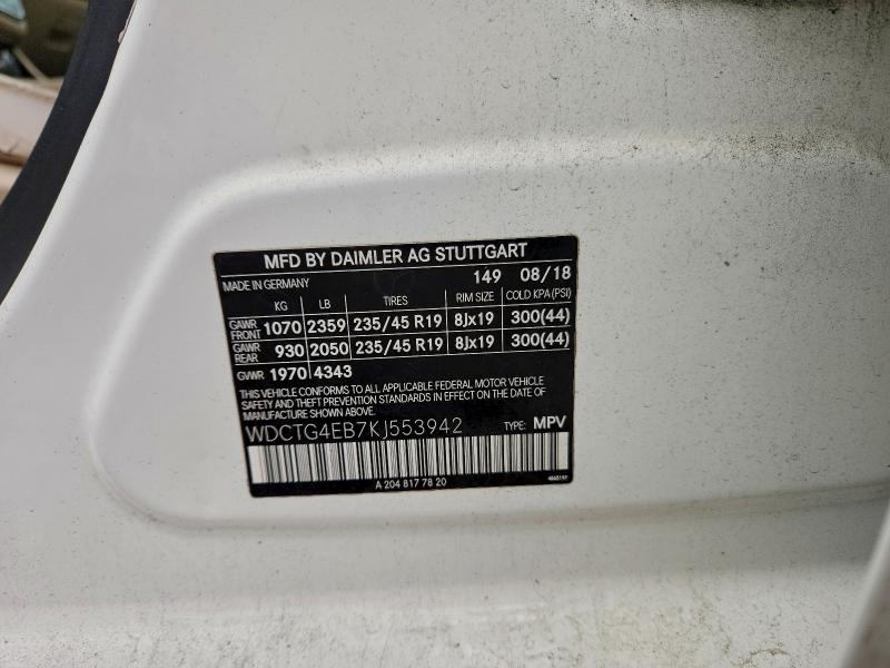 MERCEDES-BENZ GLA-CLASS 2019 VIN WDCTG4EB7KJ553942