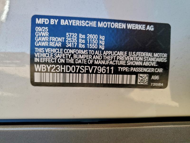 BMW I4 EDRIVE 2025 VIN WBY23HD07SFV79611