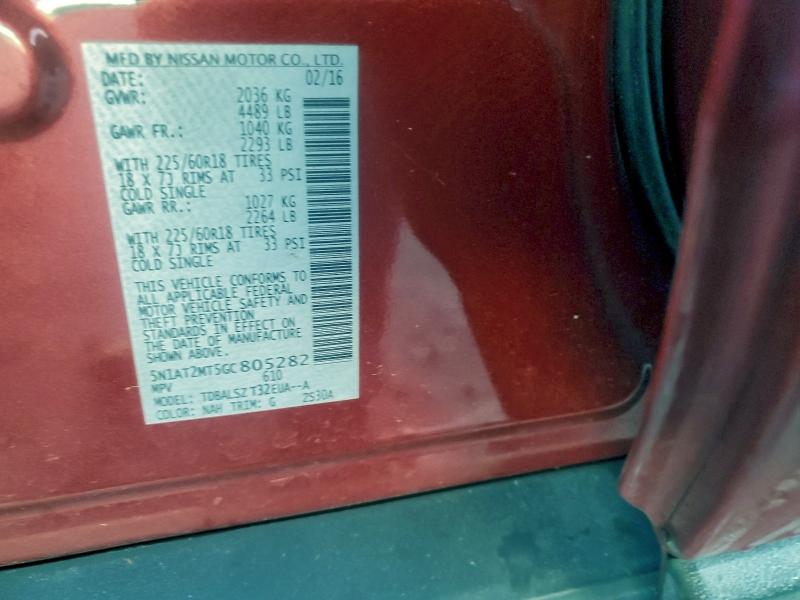 NISSAN ROGUE 2016 VIN 5N1AT2MT5GC805282