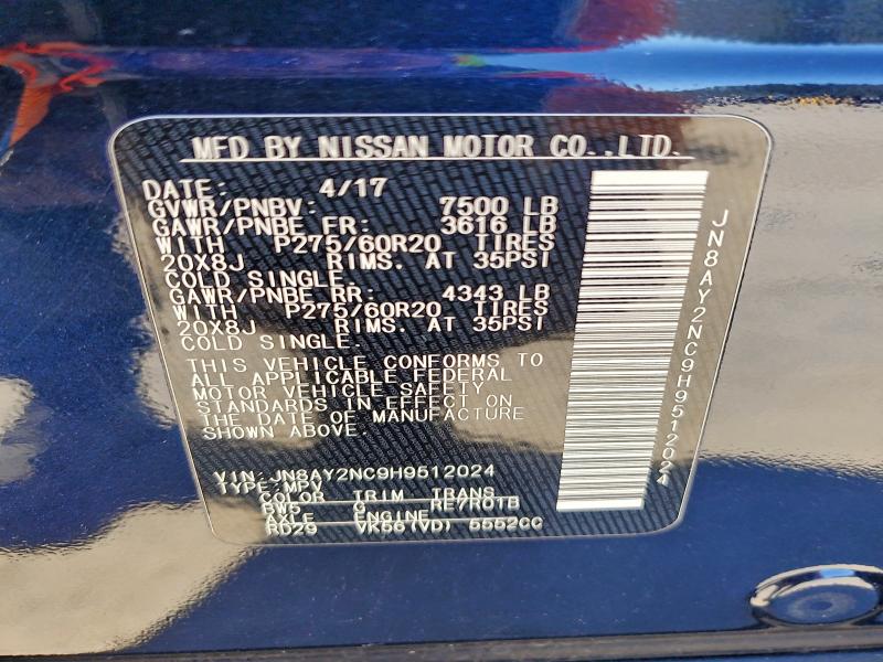 NISSAN ARMADA 2017 VIN JN8AY2NC9H9512024