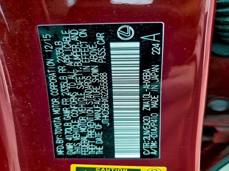 LEXUS CT 200 2016 VIN JTHKD5BHXG2265888