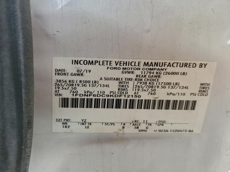 FORD F650 2019 VIN 1FDNF6DC9KDF12150