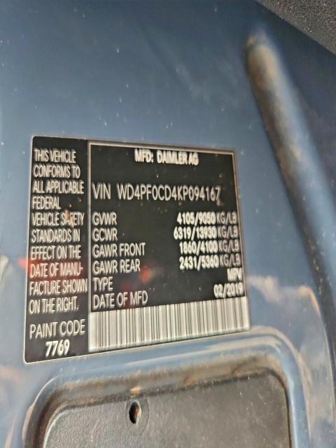 MERCEDES-BENZ SPRINTER 2019 VIN WD4PF0CD4KP094167