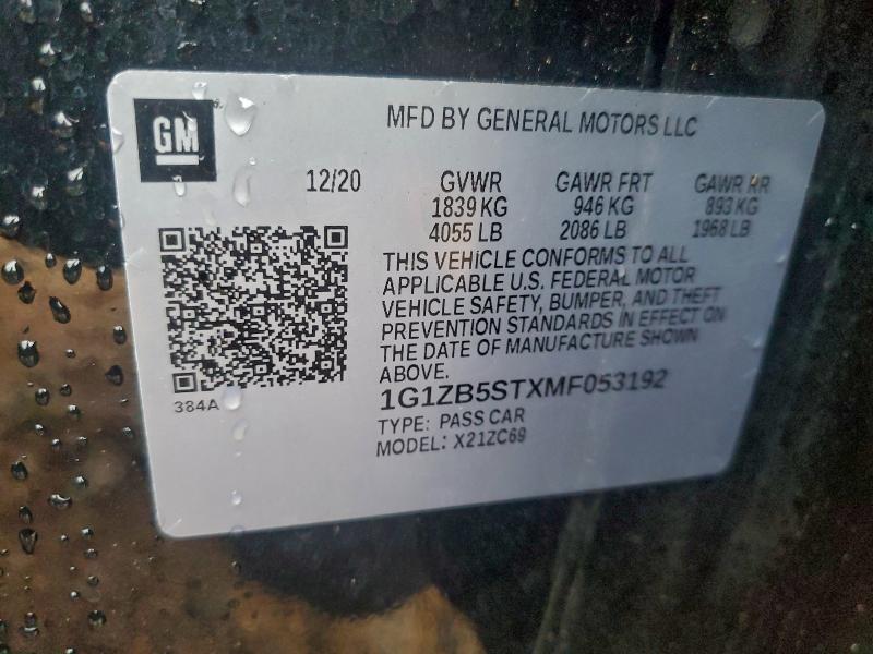 CHEVROLET MALIBU 2021 VIN 1G1ZB5STXMF053192