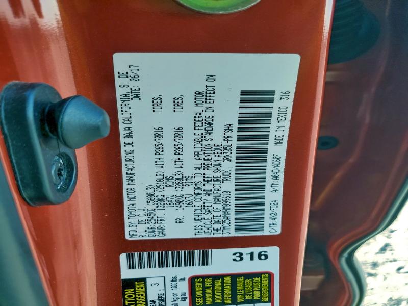 TOYOTA TACOMA TRD 2017 VIN 3TMCZ5ANXHM099610