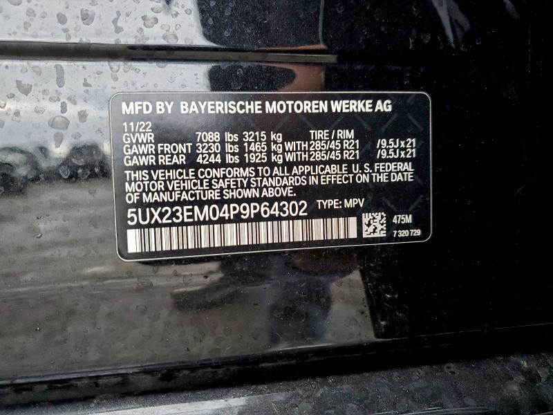 BMW X7 2023 VIN 5UX23EM04P9P64302
