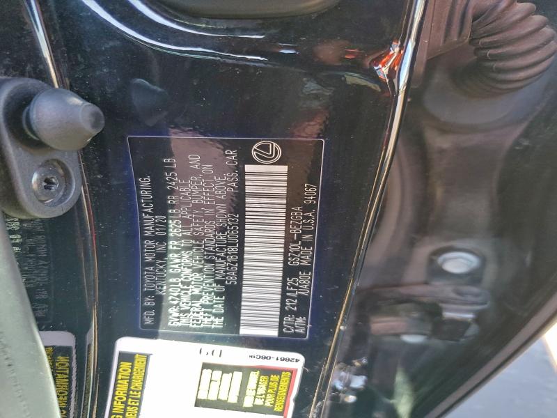 LEXUS ES 350 F S 2020 VIN 58AGZ1B18LU065132