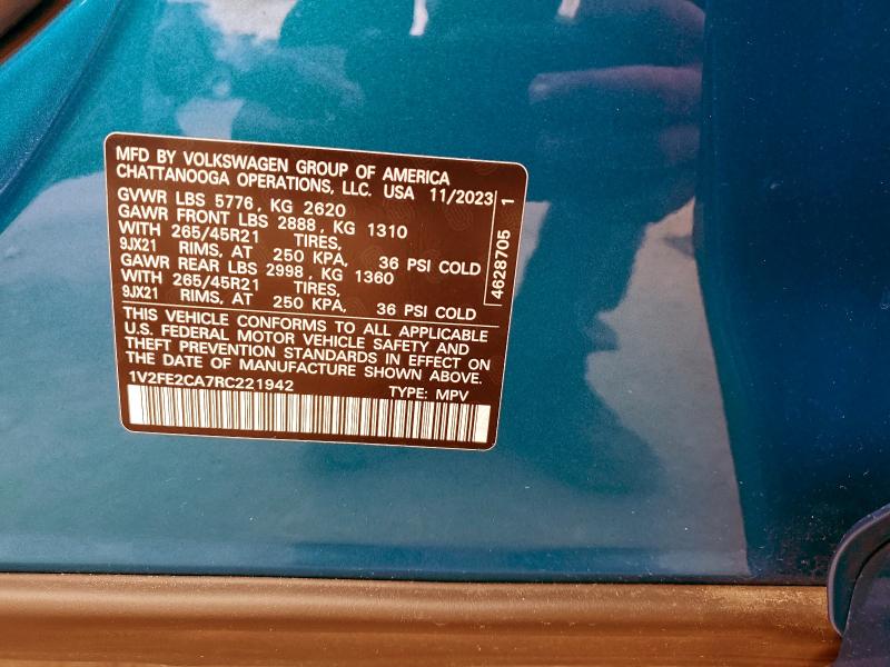 VOLKSWAGEN ATLAS 2024 VIN 1V2FE2CA7RC221942