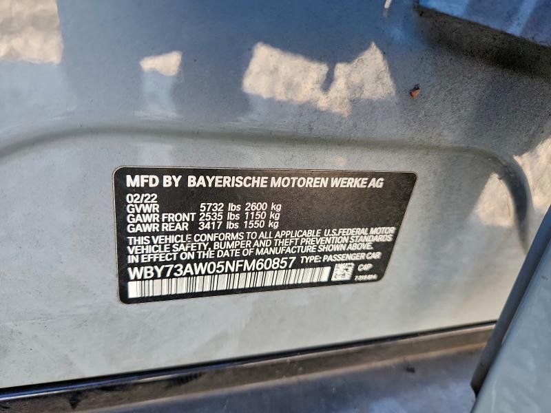 BMW I4 EDRIVE 2022 VIN WBY73AW05NFM60857