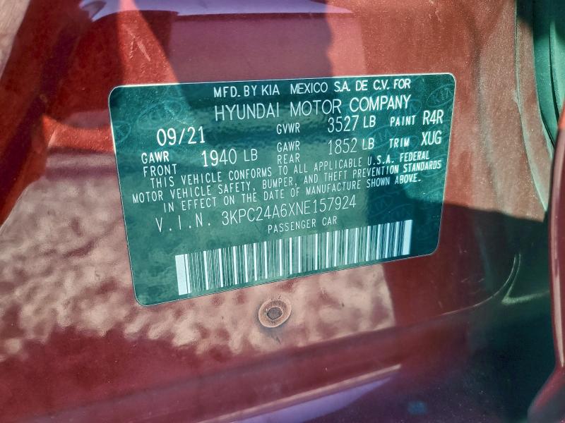 HYUNDAI ACCENT 2022 VIN 3KPC24A6XNE157924