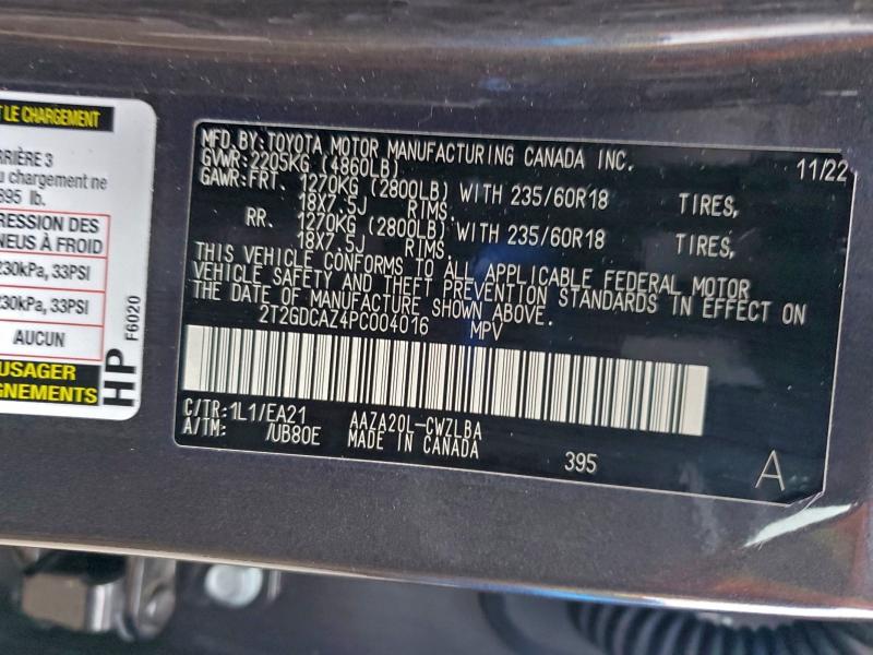 LEXUS NX 250 2023 VIN 2T2GDCAZ4PC004016