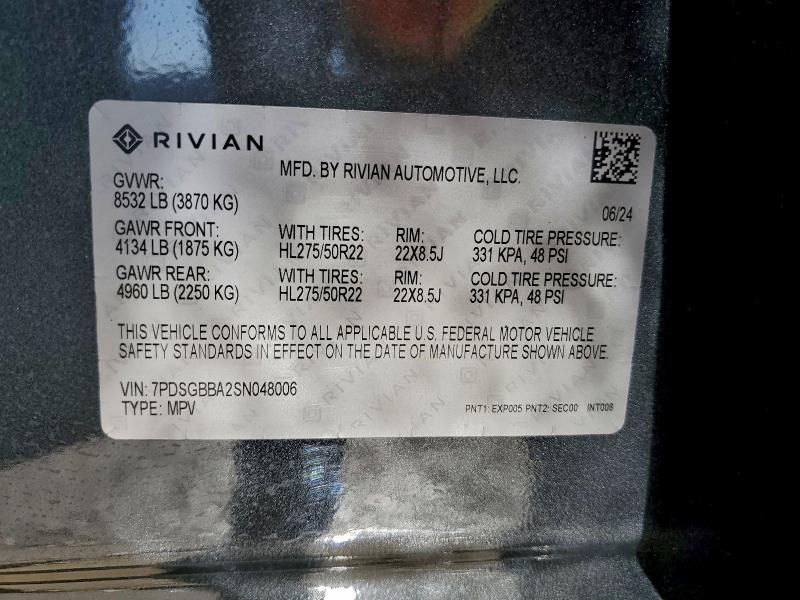 RIVIAN RIS 2025 VIN 7PDSGBBA2SN048006