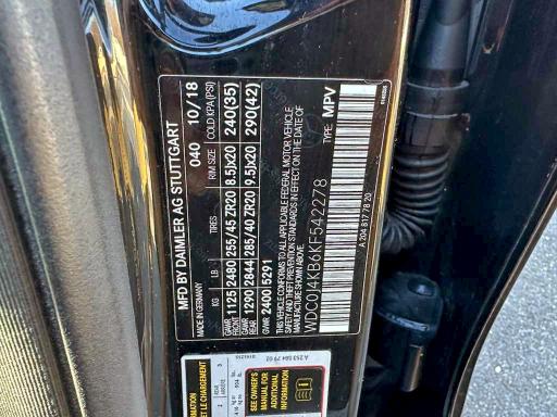 MERCEDES-BENZ GLC-CLASS 2019 VIN WDC0J4KB6KF542278