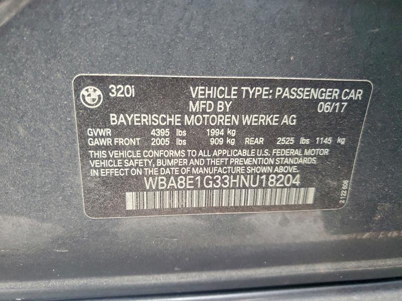 BMW 3 SERIES 2017 VIN WBA8E1G33HNU18204