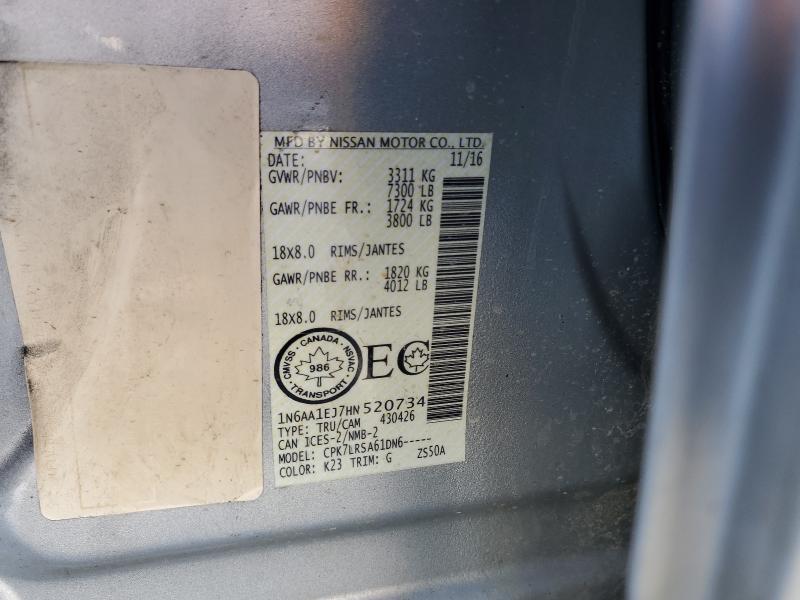 NISSAN TITAN 2017 VIN 1N6AA1EJ7HN520734