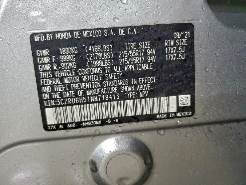 HONDA HR-V 2022 VIN 3CZRU6H51NM718413