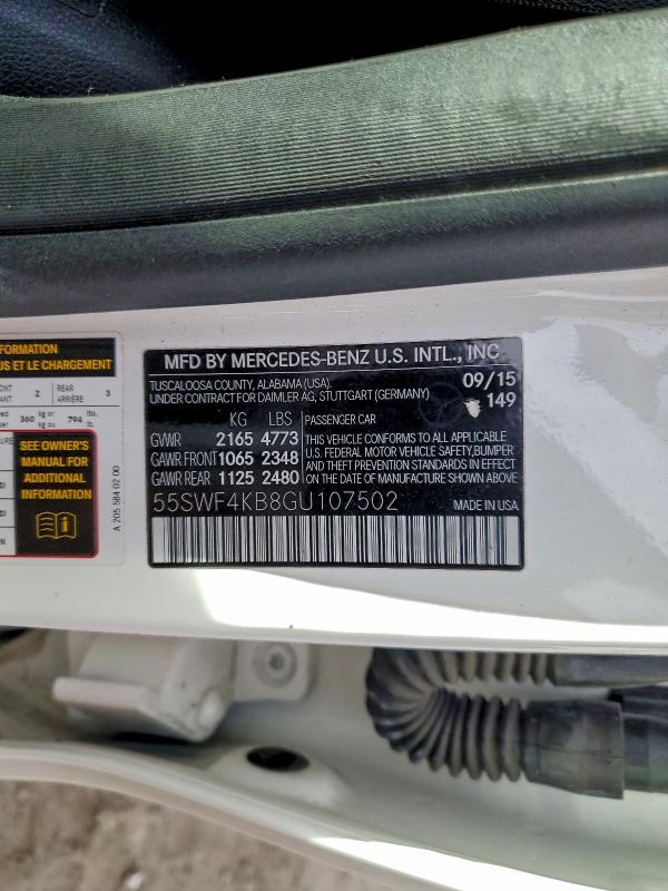 MERCEDES-BENZ C-CLASS 2016 VIN 55SWF4KB8GU107502