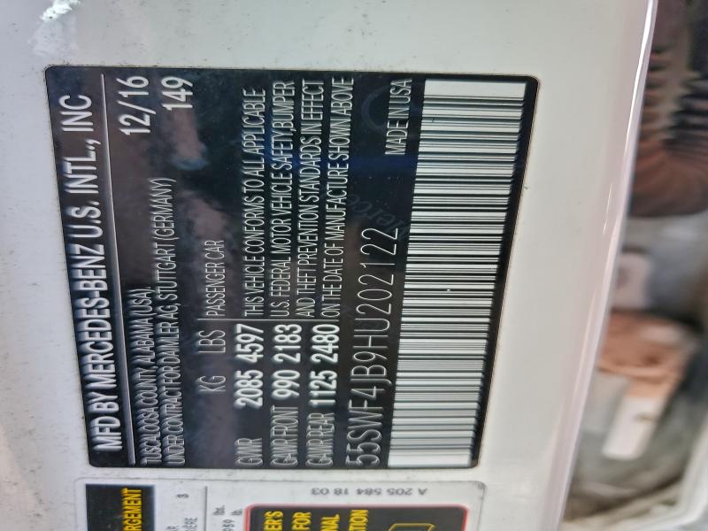 MERCEDES-BENZ C-CLASS 2017 VIN 55SWF4JB9HU202122