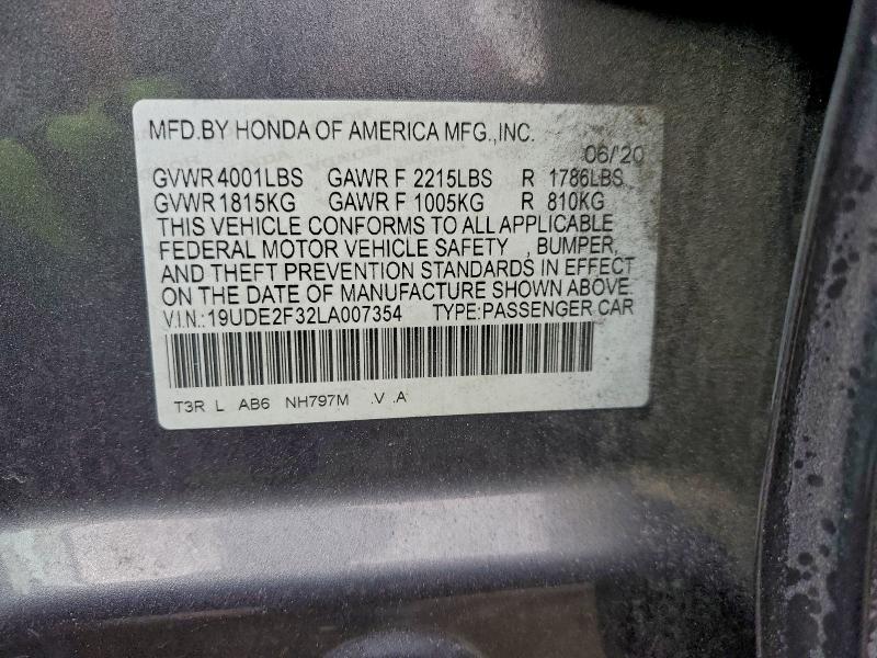 ACURA ILX 2020 VIN 19UDE2F32LA007354