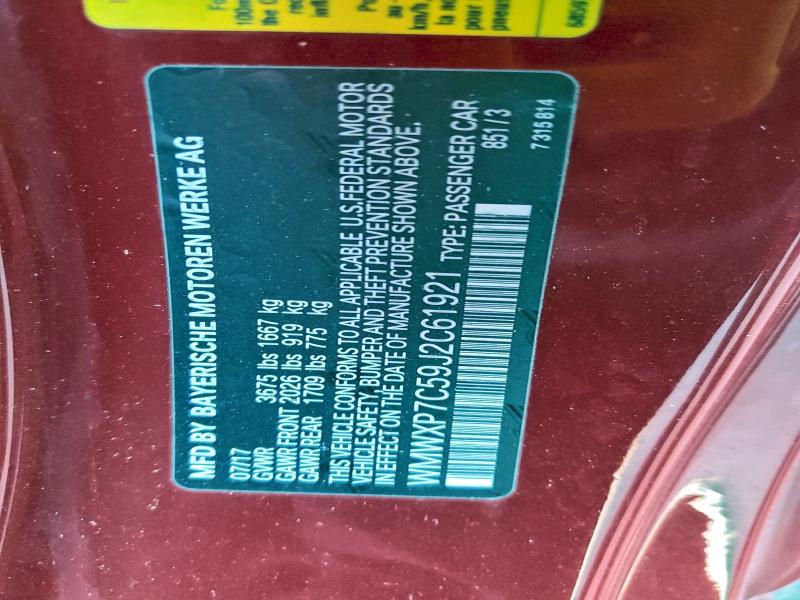 MINI COOPER 2018 VIN WMWXP7C59J2C61921