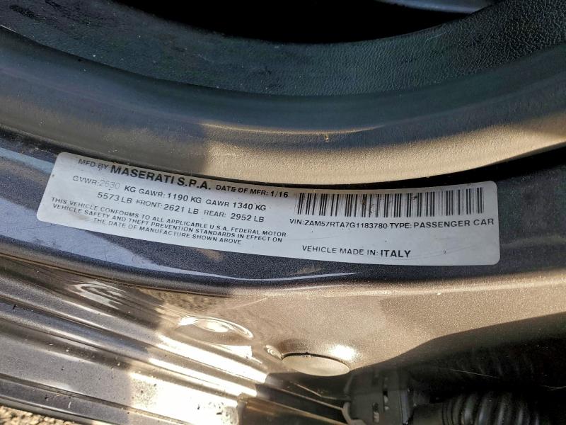 MASERATI ALL MODELS 2016 VIN ZAM57RTA7G1183780