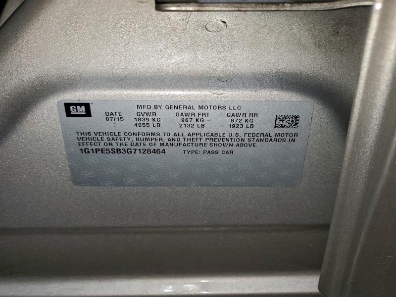 CHEVROLET CRUZE 2016 VIN 1G1PE5SB3G7128464