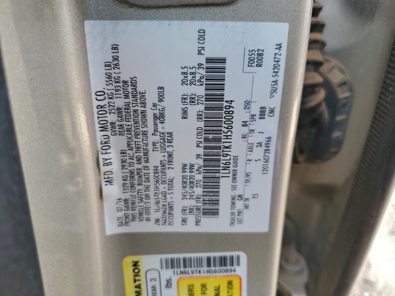 LINCOLN CONTINENTL 2017 VIN 1LN6L9TK1H5600894