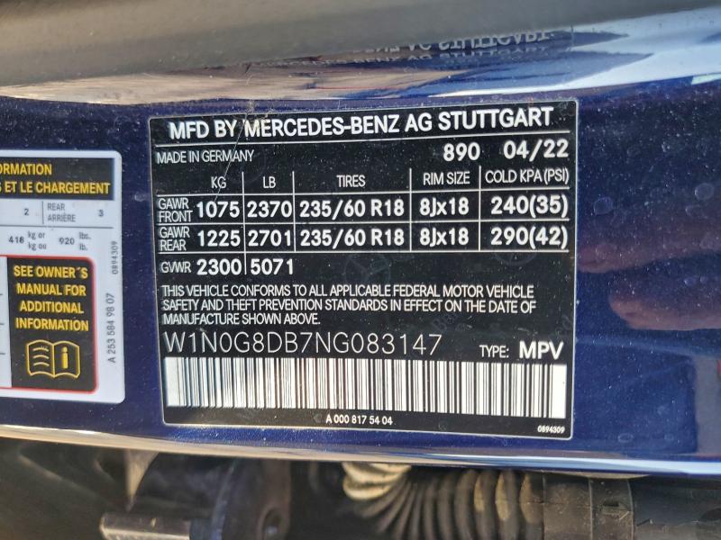 MERCEDES-BENZ GLC-CLASS 2022 VIN W1N0G8DB7NG083147