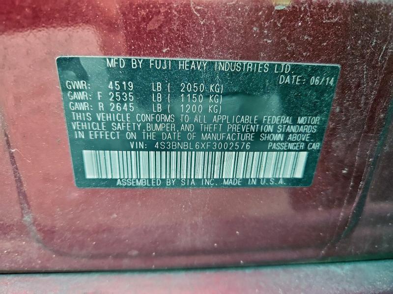 SUBARU LEGACY 2015 VIN 4S3BNBL6XF3002576