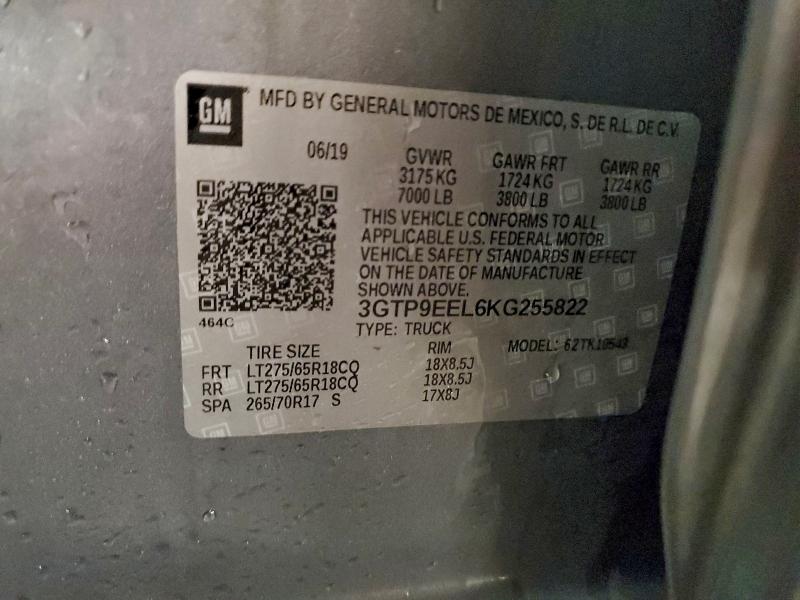 GMC SIERRA 2019 VIN 3GTP9EEL6KG255822