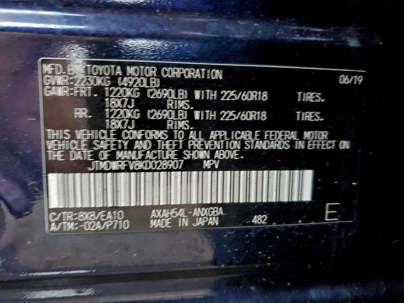 TOYOTA RAV4 2019 VIN JTMDWRFV8KD028907