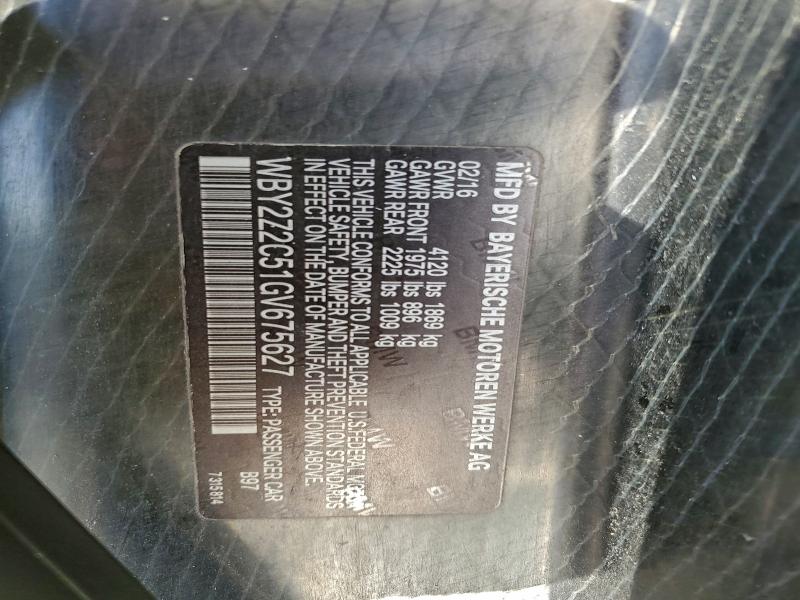 BMW I SERIES 2016 VIN WBY2Z2C51GV675627