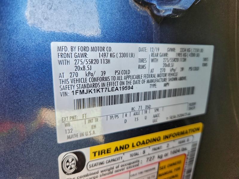 FORD EXPEDITION 2020 VIN 1FMJK1KT7LEA19594