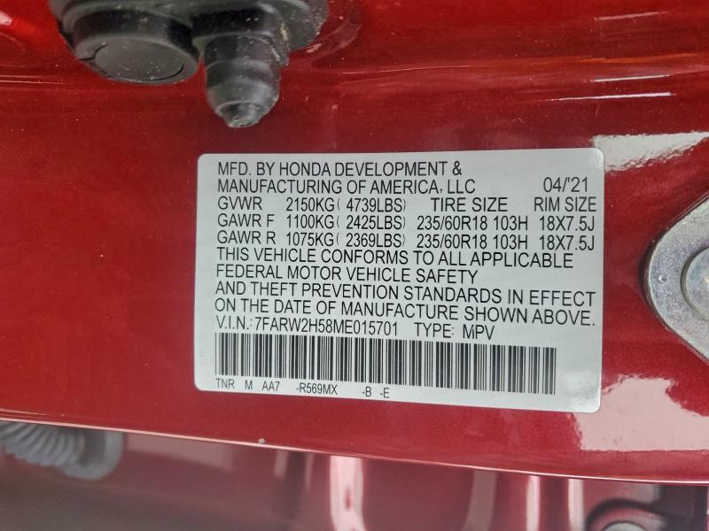 HONDA CRV 2021 VIN 7FARW2H58ME015701