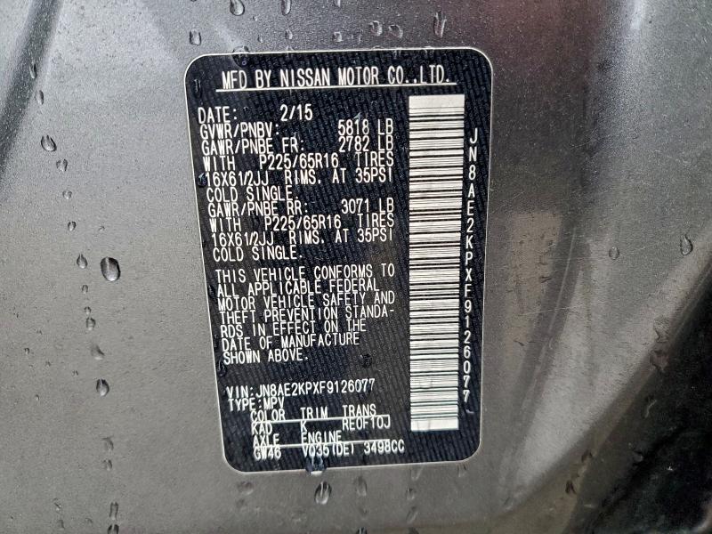 NISSAN QUEST 2015 VIN JN8AE2KPXF9126077