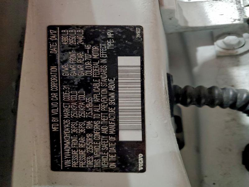 VOLVO V60 2017 VIN YV440MWK0H1041426