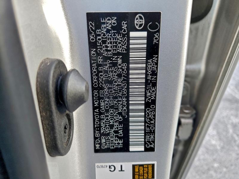 TOYOTA PRIUS NIGH 2022 VIN JTDKAMFU6N3177648