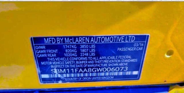 MCLAREN-AUTOMOTIVE ALL MODELS 2016 VIN SBM11FAA8GW006073